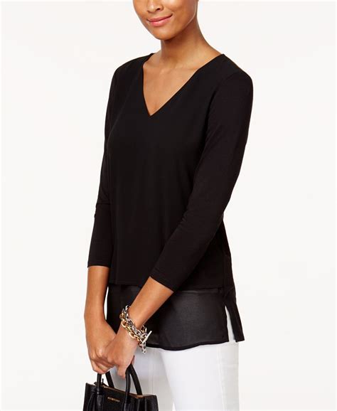 michael kors white long sleeve top|Michael Kors layered look top.